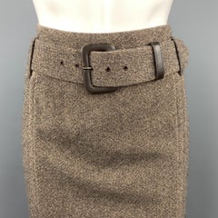 ESCADA Size 8 Taupe & Brown Virgin Wool Blend Tweed Belted Skirt