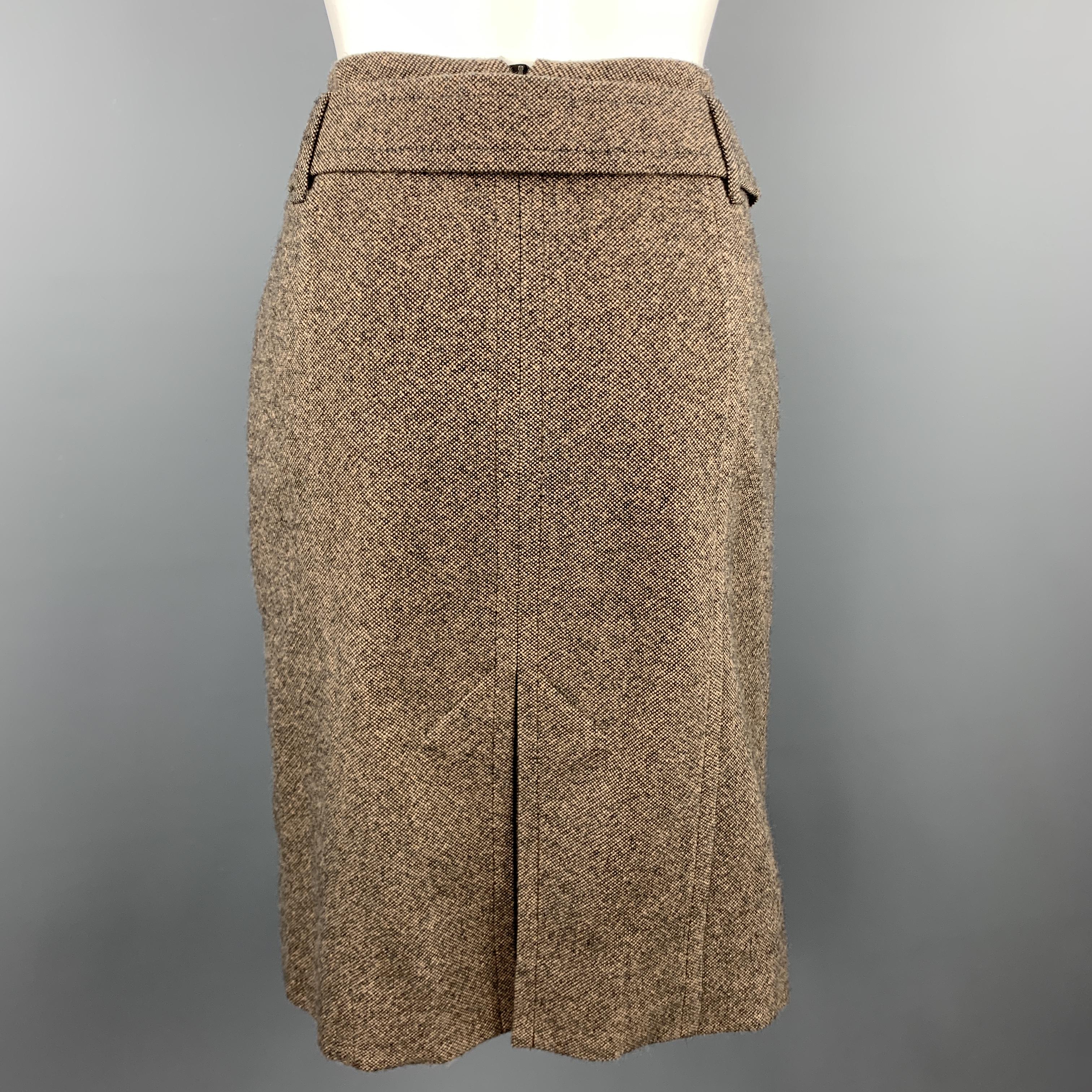 ESCADA Size 8 Taupe & Brown Virgin Wool Blend Tweed Belted Skirt 1