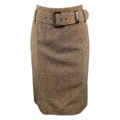 ESCADA Size 8 Taupe & Brown Virgin Wool Blend Tweed Belted Skirt