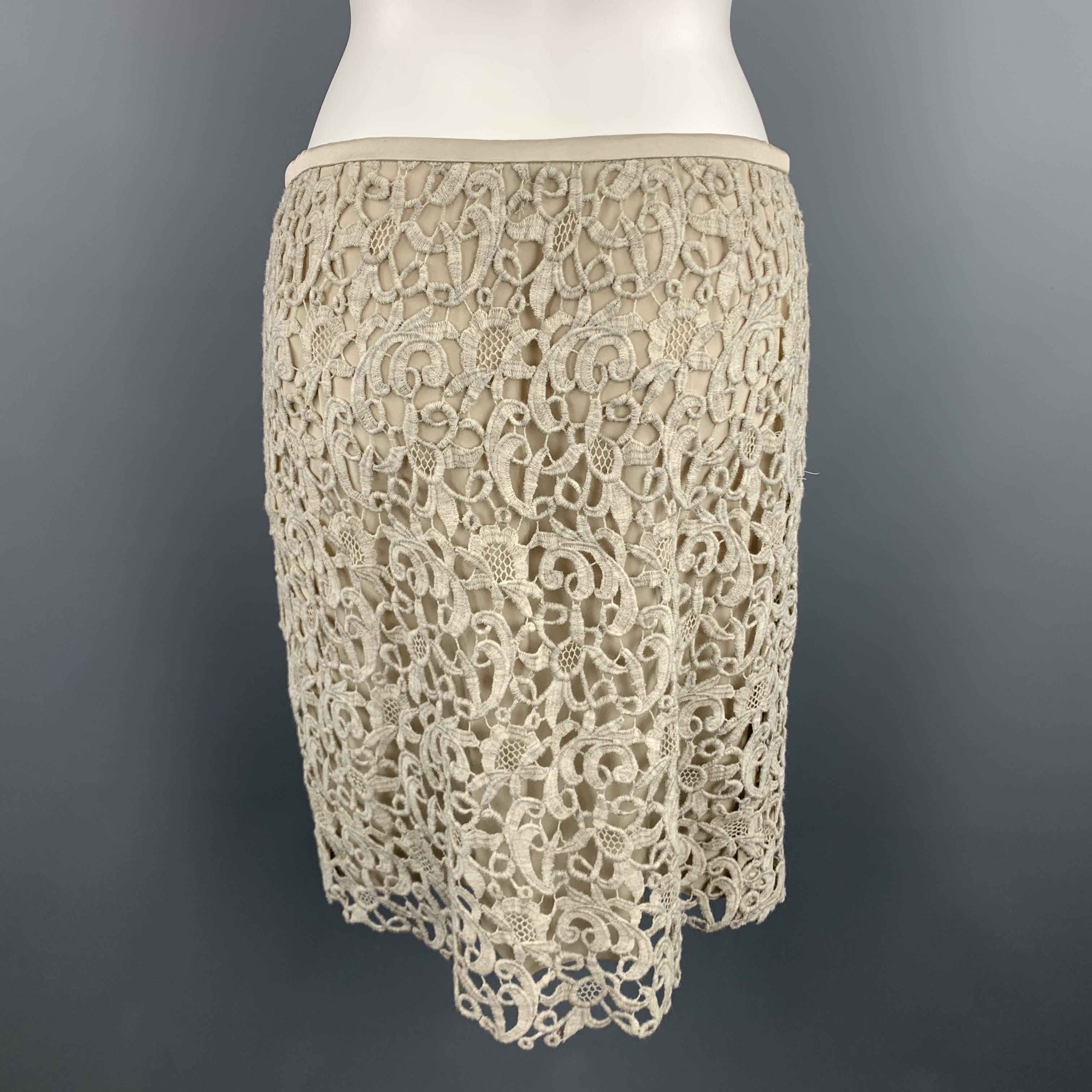 Women's ESCADA Size 8 Taupe Wool Blend Lace A Line Skirt For Sale