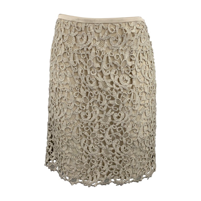 ESCADA Size 8 Taupe Wool Blend Lace A Line Skirt For Sale at 1stDibs