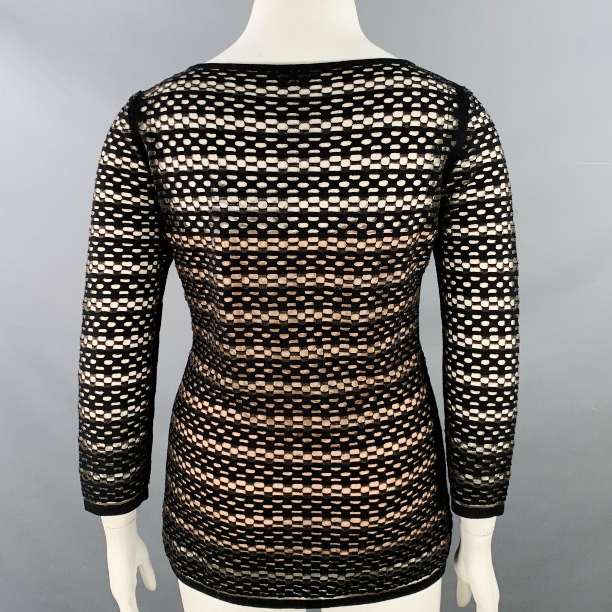 ESCADA Size L Black Nude Viscose Blend Textured Stripe 3/4 Sleeves Scoop Neck Casual Top Pour femmes en vente