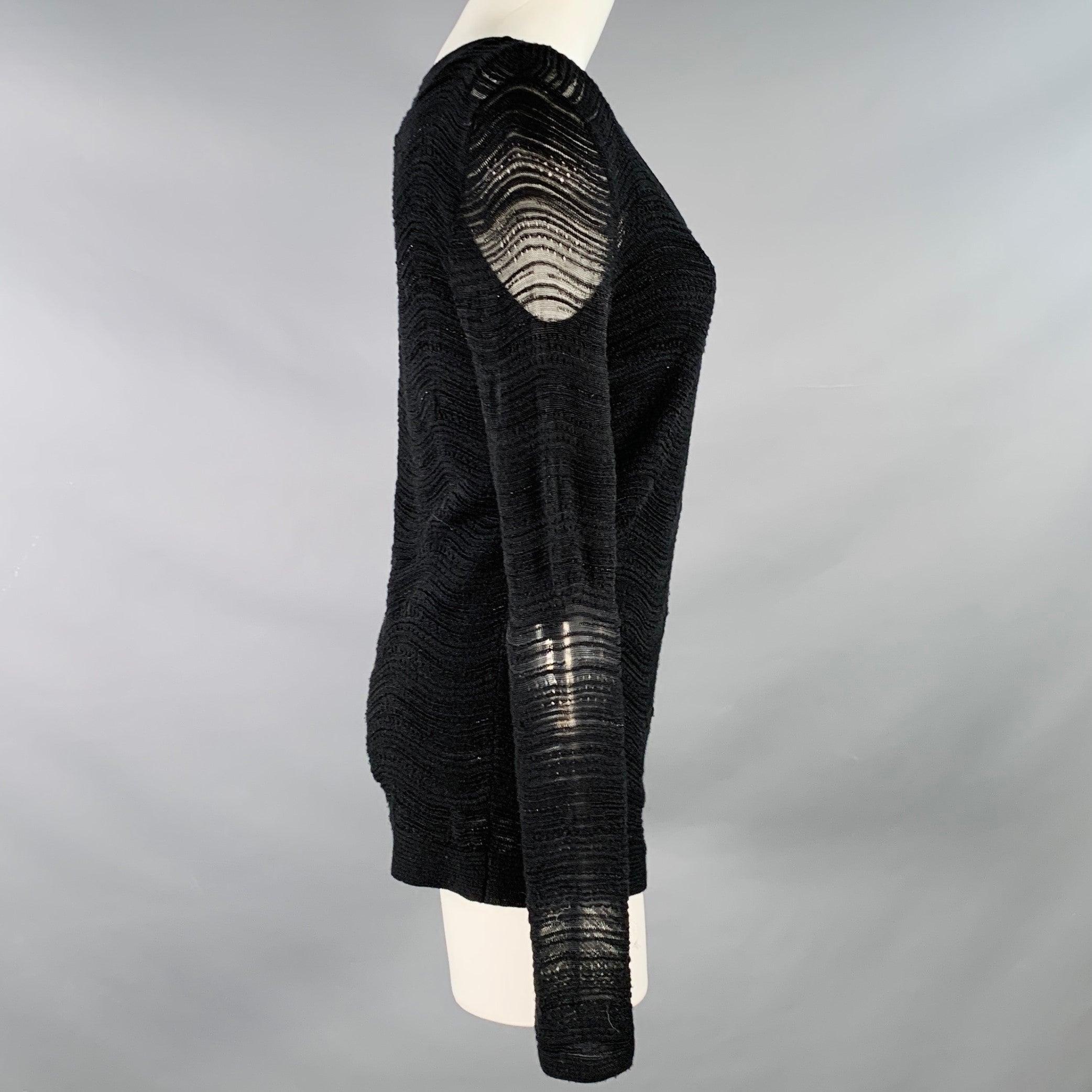 Women's ESCADA Size M Black Wool Blend Textured Stripe Scoop Neck Pullover For Sale