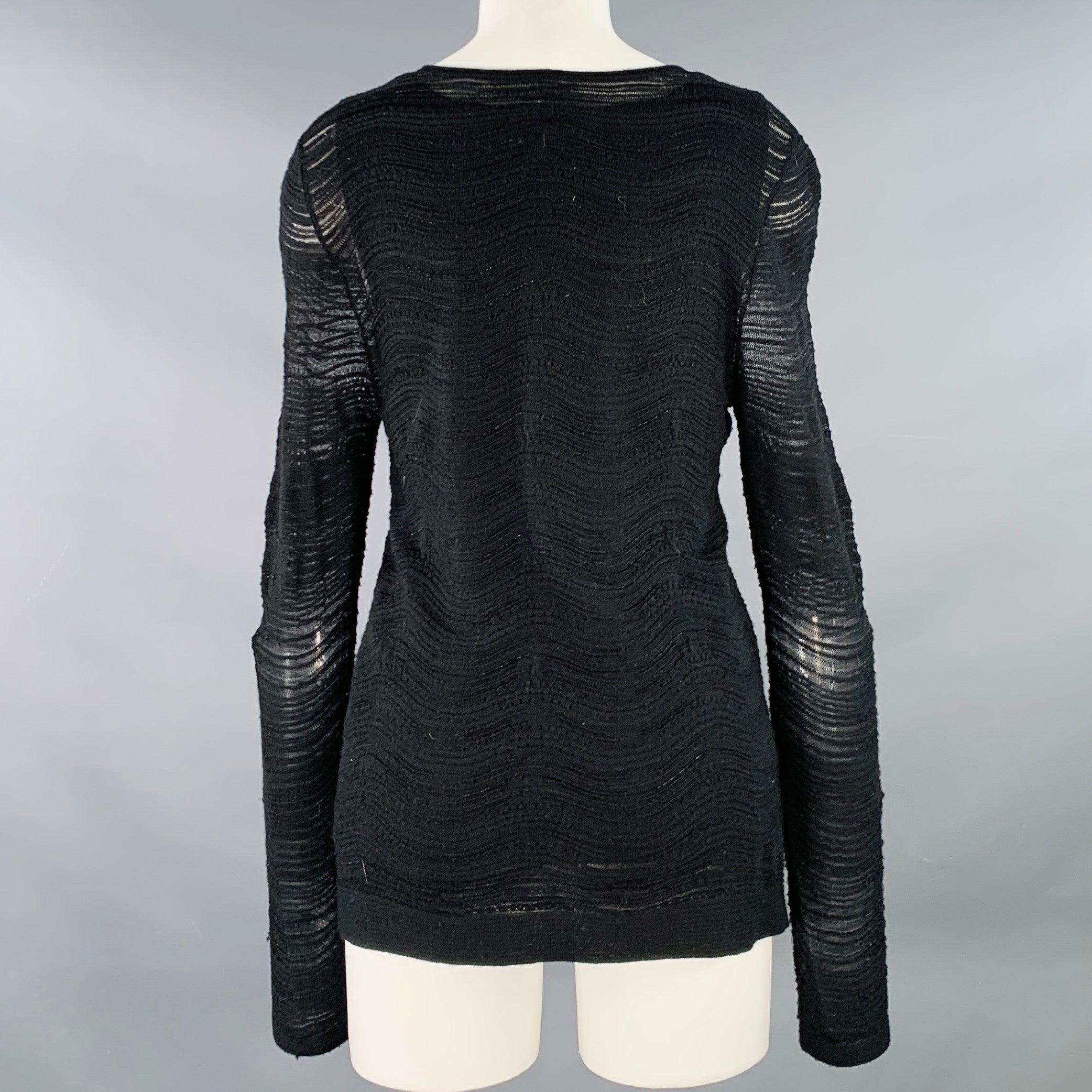 ESCADA Size M Black Wool Blend Textured Stripe Scoop Neck Pullover For Sale 1