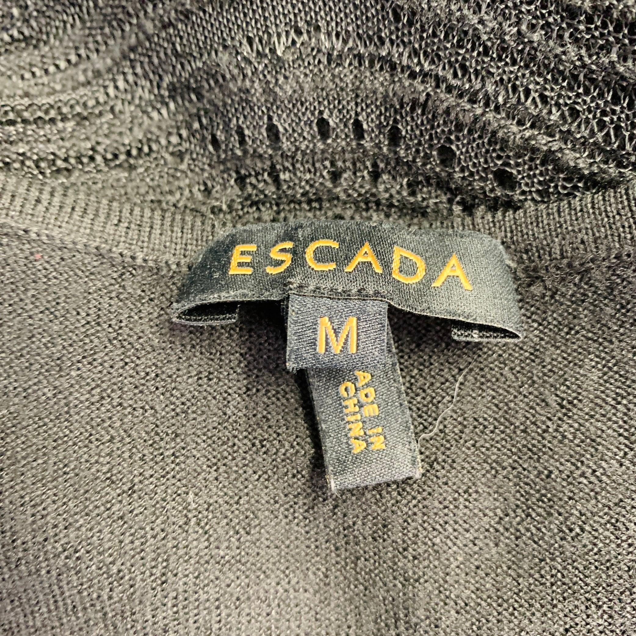 ESCADA Size M Black Wool Blend Textured Stripe Scoop Neck Pullover For Sale 6