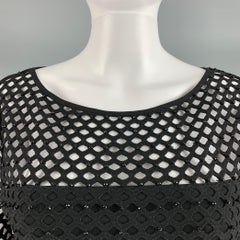 ESCADA Size S Black Gold Viscose  Polyester Cut Out Long Sleeve Dress Top