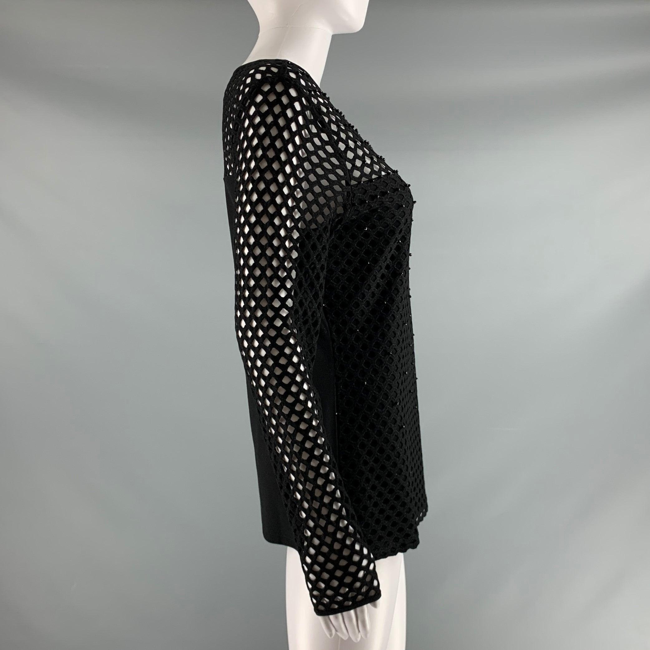 Women's ESCADA Size S Black Gold Viscose  Polyester Cut Out Long Sleeve Dress Top For Sale