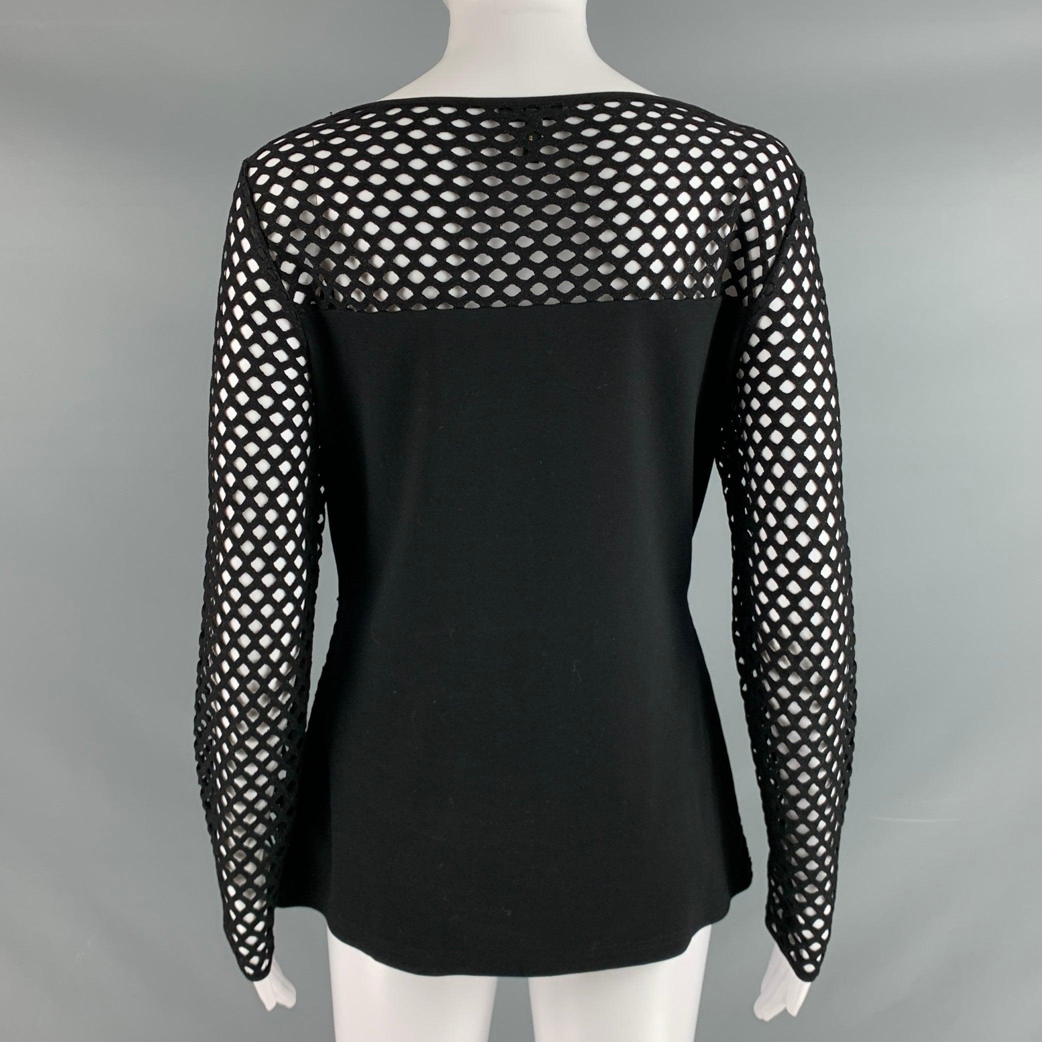 ESCADA Size S Black Gold Viscose  Polyester Cut Out Long Sleeve Dress Top For Sale 1