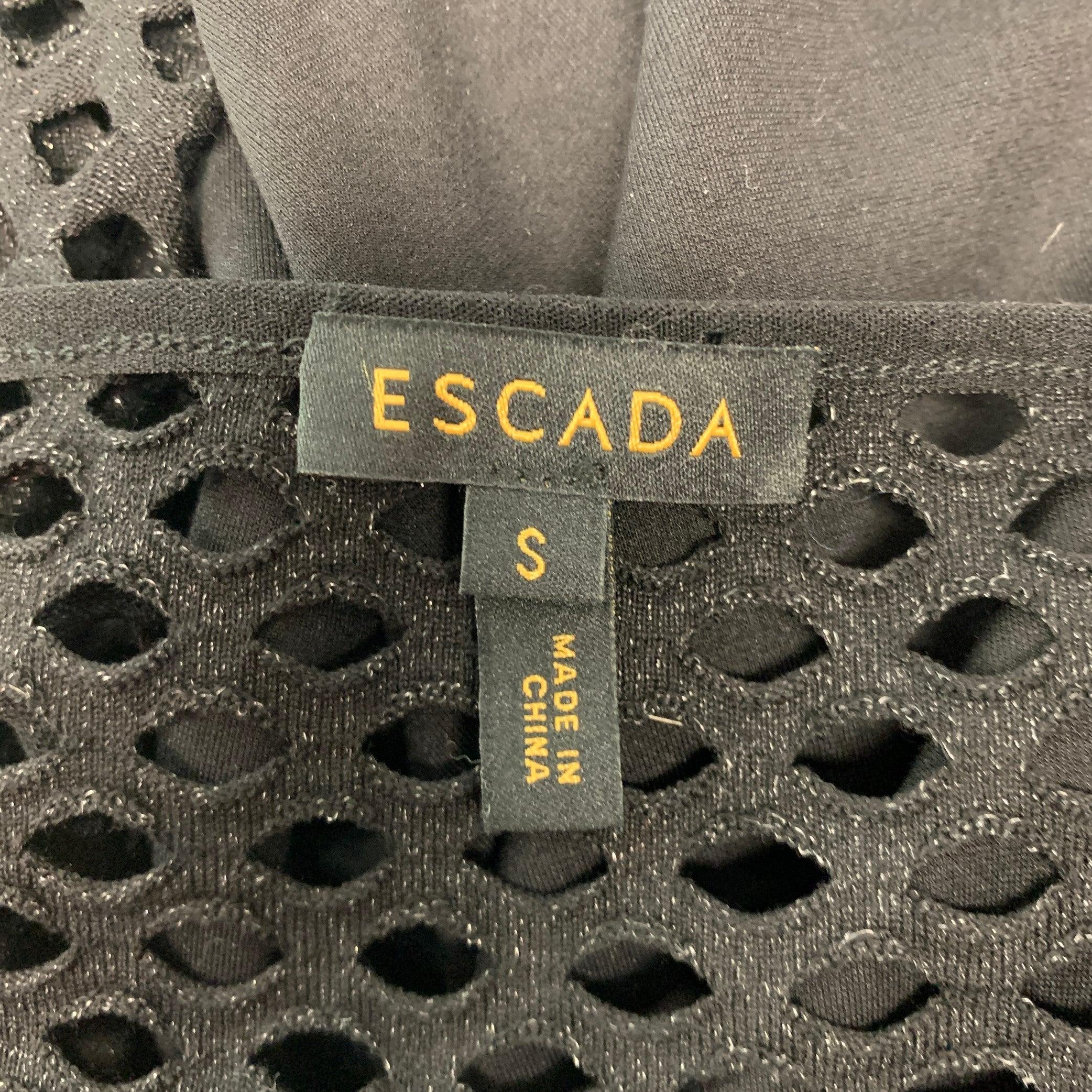 ESCADA Size S Black Gold Viscose  Polyester Cut Out Long Sleeve Dress Top For Sale 2