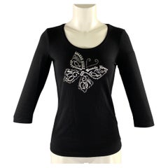 ESCADA Pullover für Damen, Größe S, schwarz-silber, Baumwolle/Elasthan, mit Strasssteinen