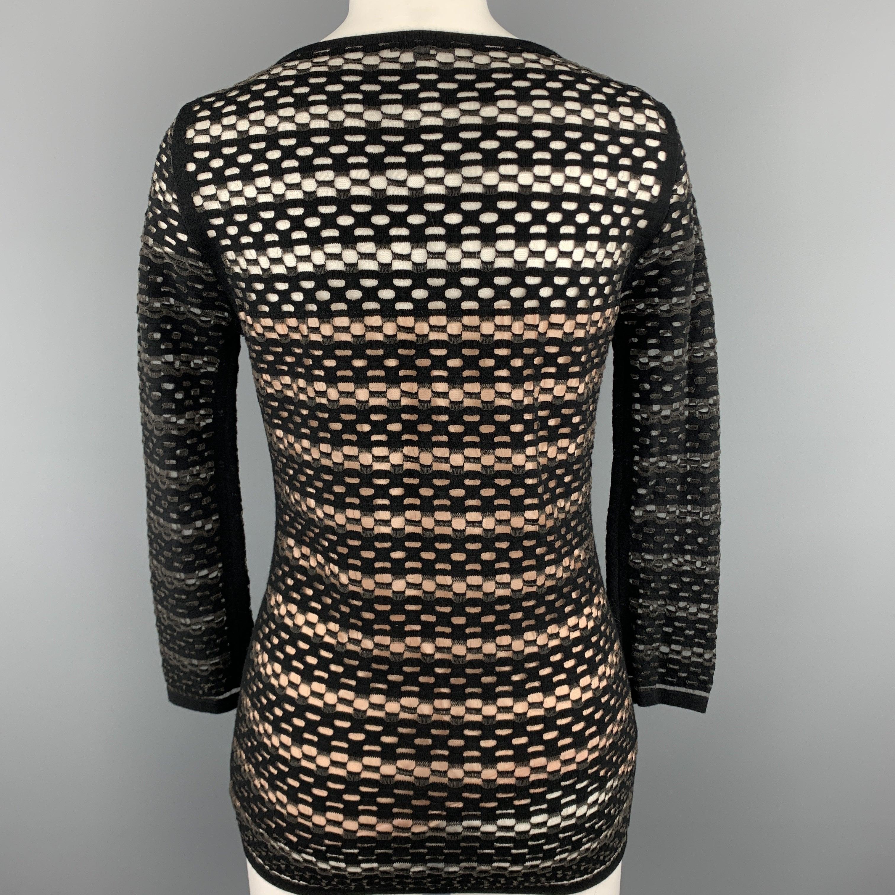 ESCADA Size S Black Striped Mesh Lined Pullover For Sale 1