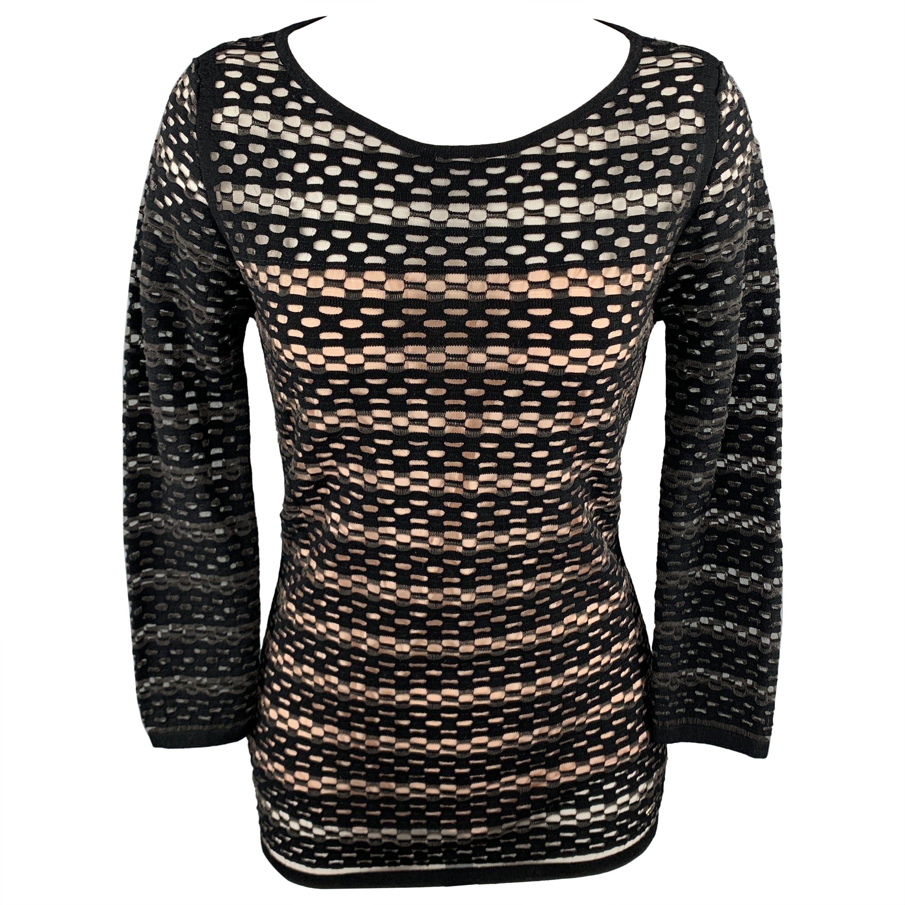 ESCADA Taglia S Pullover nero a righe foderato in rete
