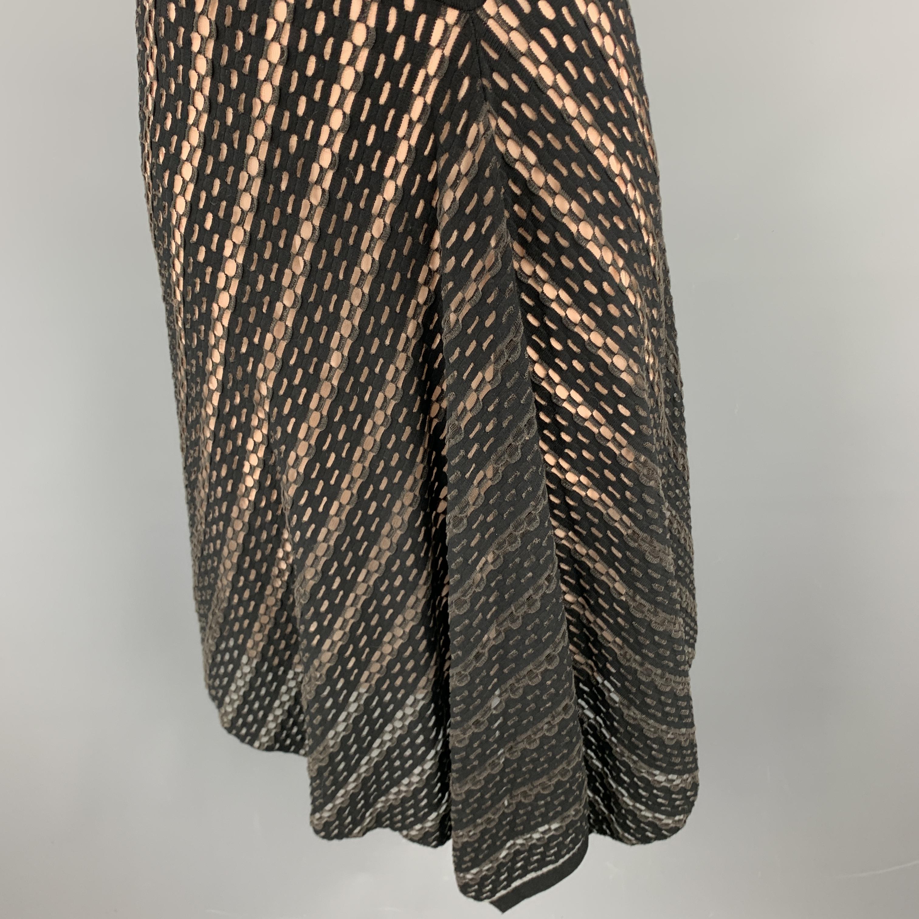 ESCADA Size S Black Striped Mesh Sleeveless Fit Flair Dress 1
