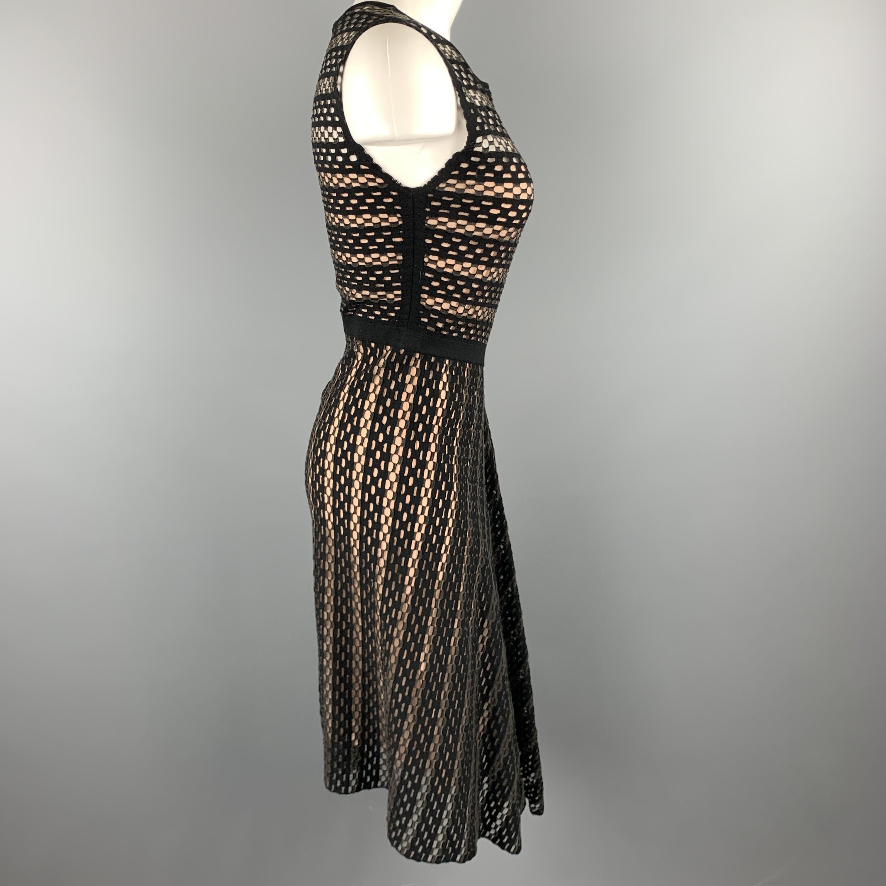 ESCADA Size S Black Striped Mesh Sleeveless Fit Flair Dress 2