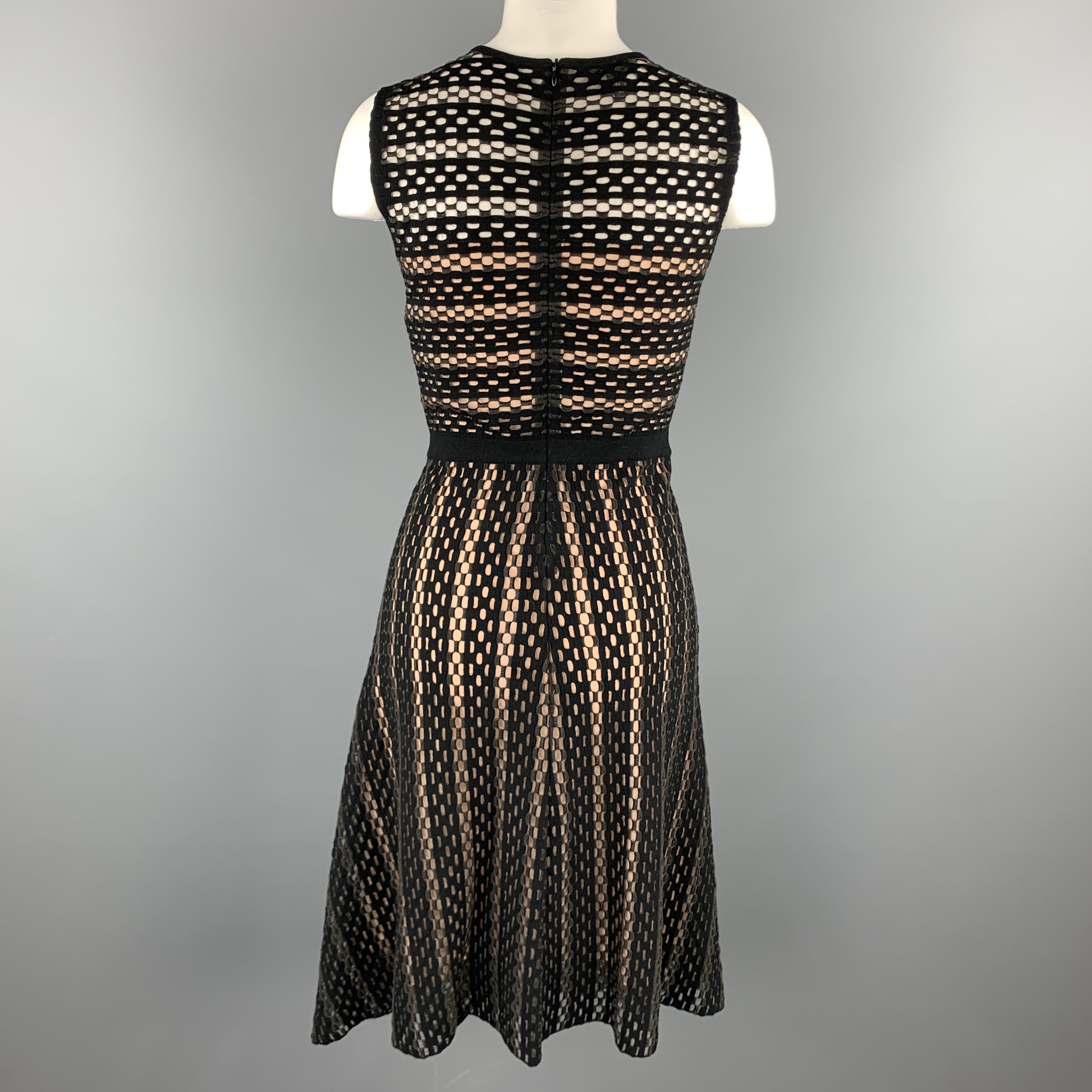 ESCADA Size S Black Striped Mesh Sleeveless Fit Flair Dress 3