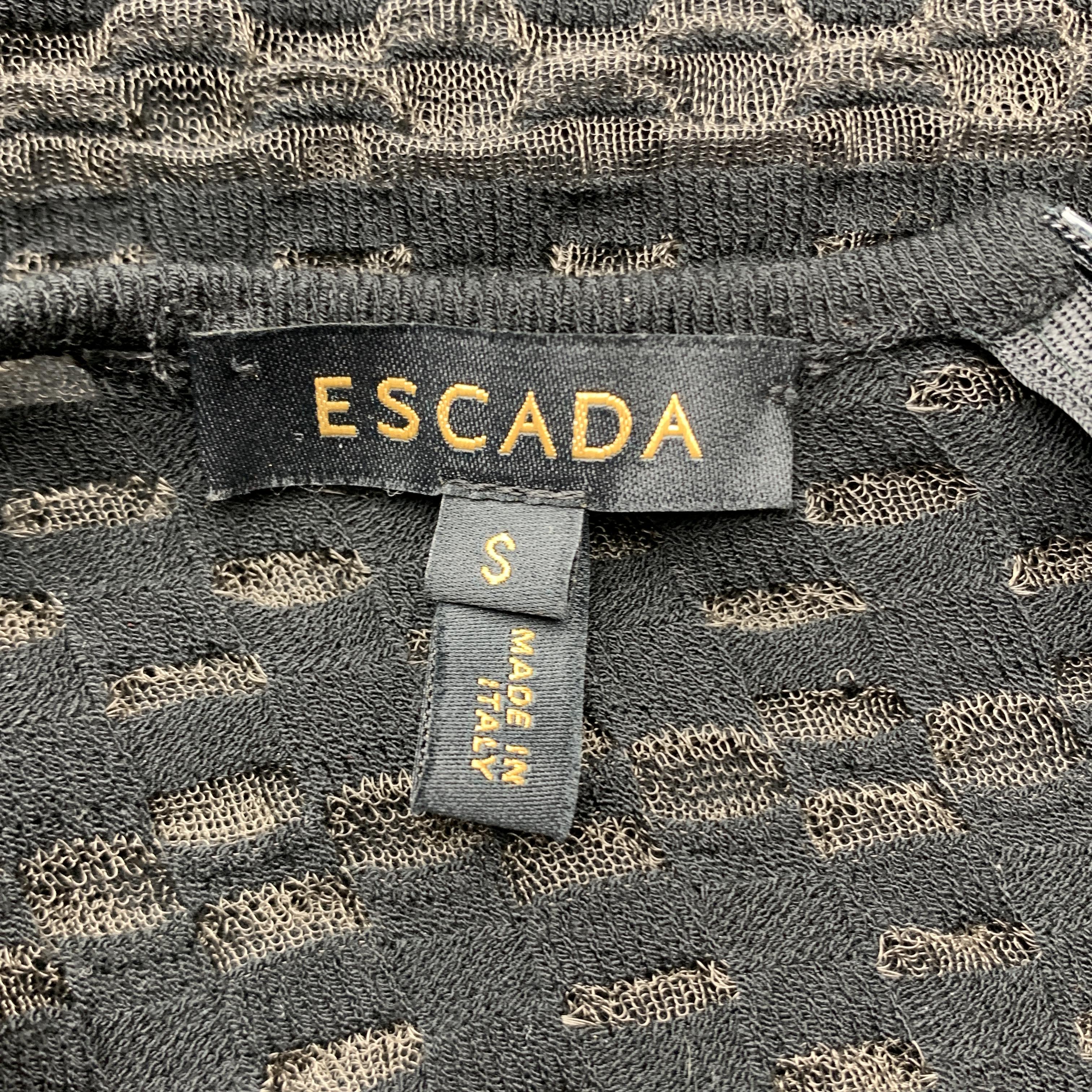 ESCADA Size S Black Striped Mesh Sleeveless Fit Flair Dress 4