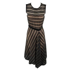 ESCADA Size S Black Striped Mesh Sleeveless Fit Flair Dress