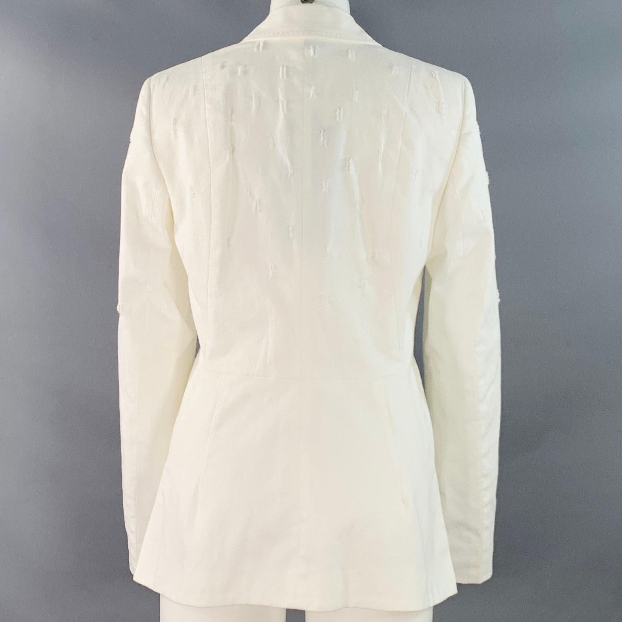 ESCADA Größe S Weiß Baumwollmischung Texturierte Jacke mit Revers Blazer im Angebot 1