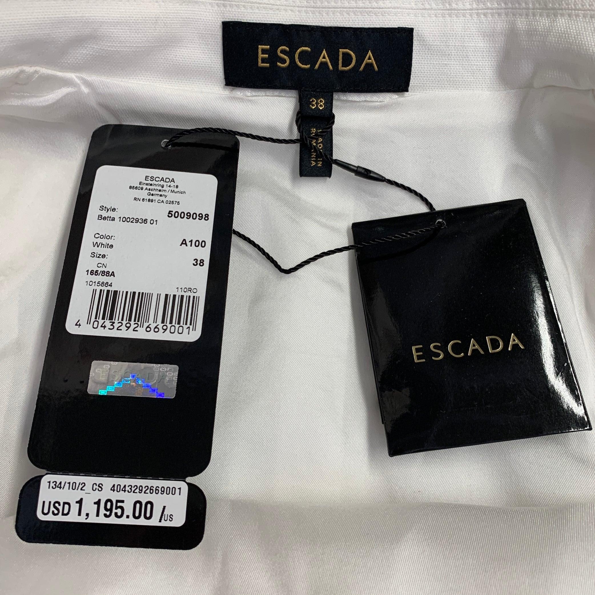 ESCADA Größe S Weiß Baumwollmischung Texturierte Jacke mit Revers Blazer im Angebot 4