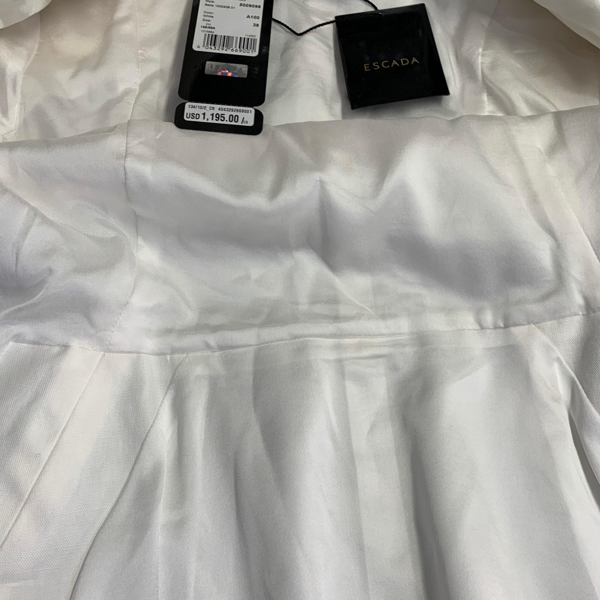 ESCADA Größe S Weiß Baumwollmischung Texturierte Jacke mit Revers Blazer im Angebot 5
