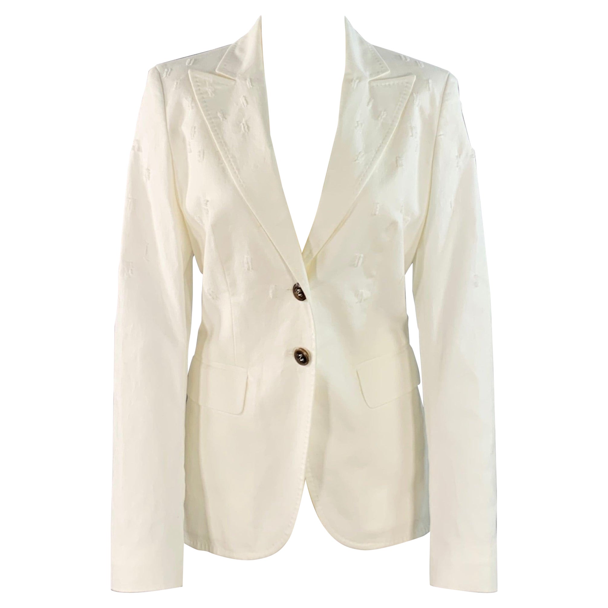 ESCADA Giacca Blazer Taglia S White in misto cotone testurizzato con risvolto a punta