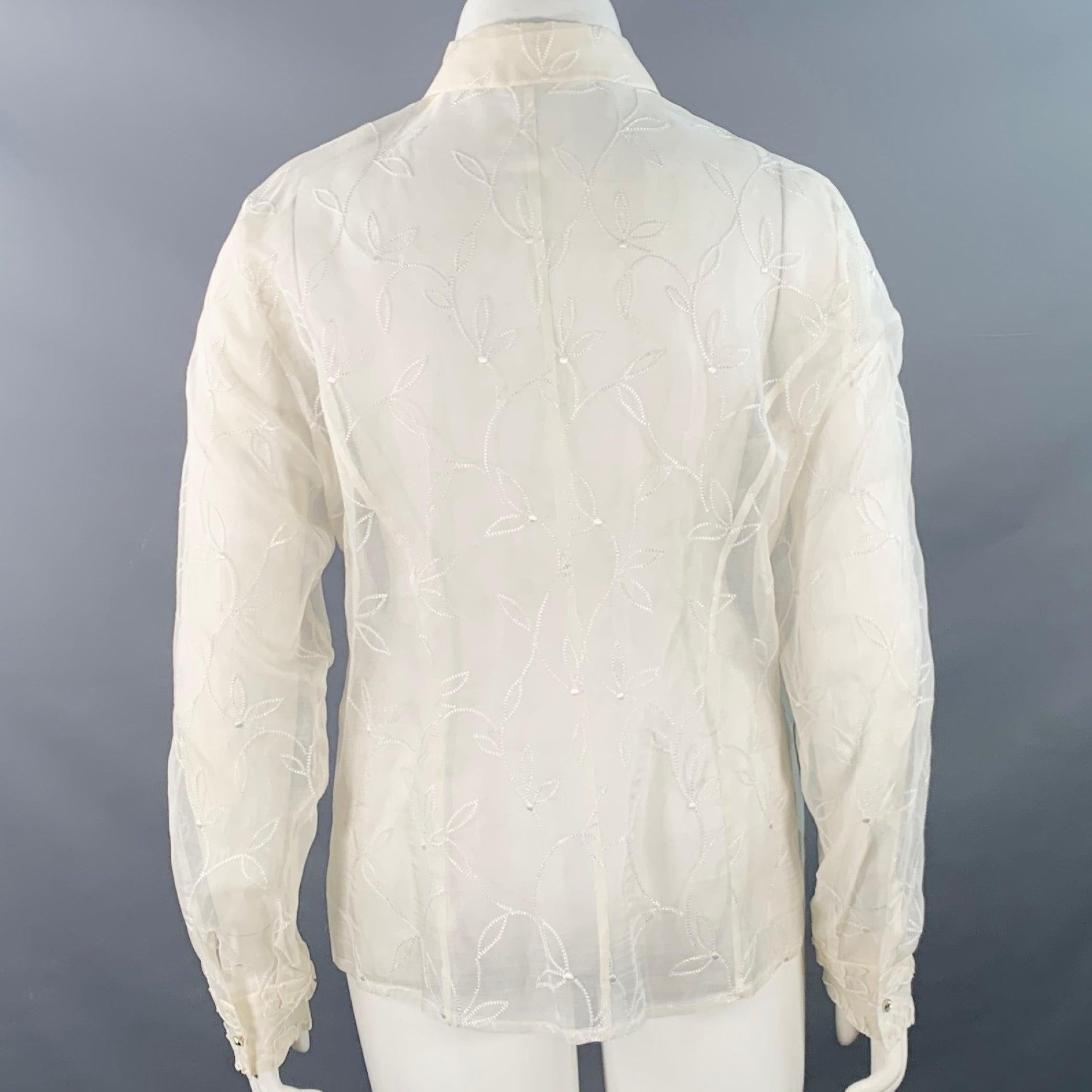 De las mujeres ESCADA Talla XL Camisa de seda bordada con volantes y botones en blanco roto en venta