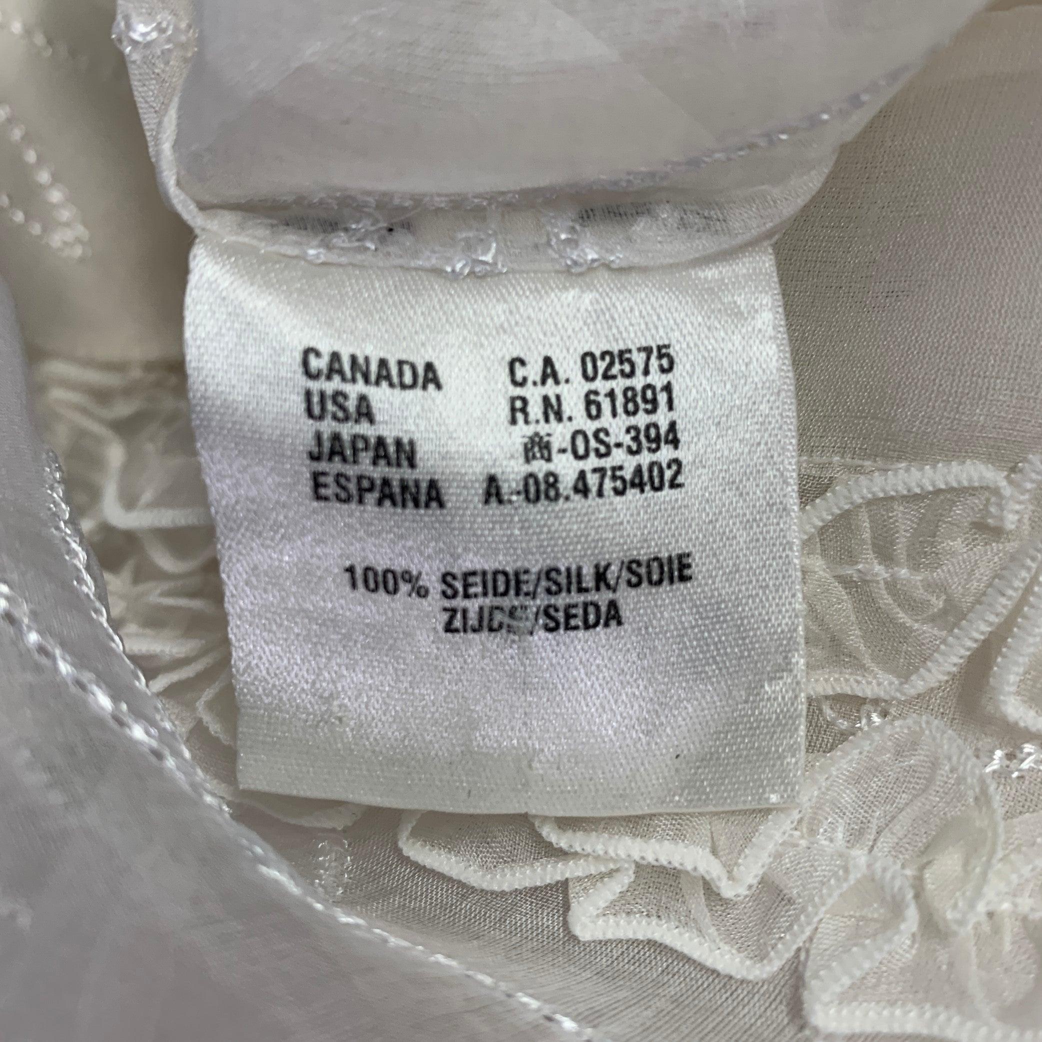 ESCADA Talla XL Camisa de seda bordada con volantes y botones en blanco roto en venta 3