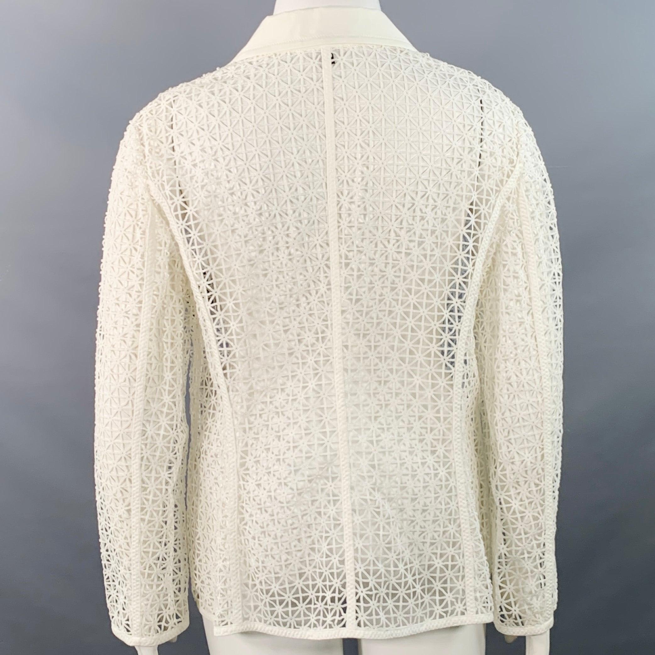 ESCADA Größe XL Weiß Baumwollmischung Geometrische Mesh Jacke Blazer im Angebot 1