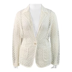 ESCADA Giacca Blazer in maglia geometrica in misto cotone bianco taglia XL