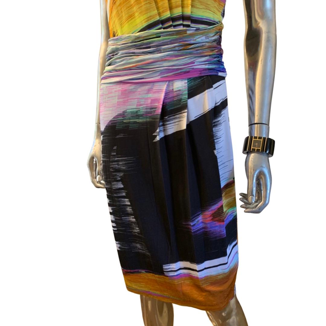 Escada Sleeveless Draped and Ruched Jersey Modern Art Abstract Dress Size 6 In Good Condition For Sale In Palm Springs, CA