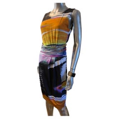 Escada Sleeveless Draped and Ruched Jersey Modern Art Abstract Dress Size 6