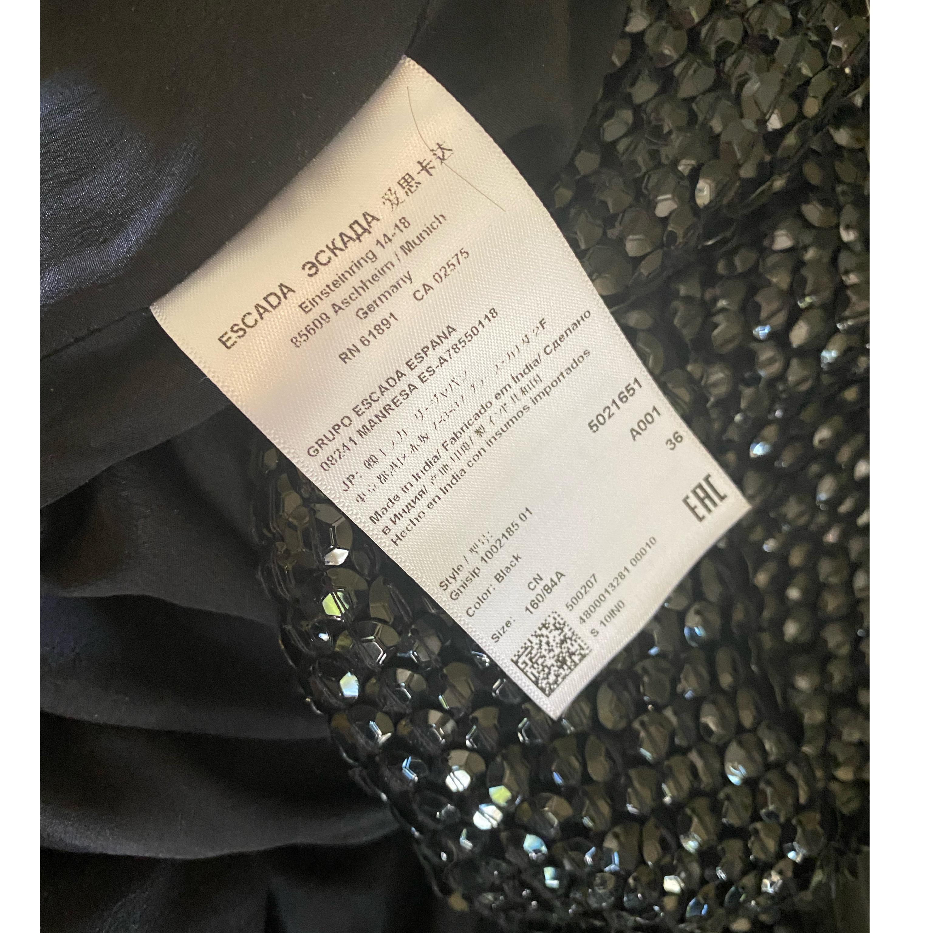 Escada Spectacular One Sleeve Black Jet Hand-Beaded Dress NWT Size 6 For Sale 4