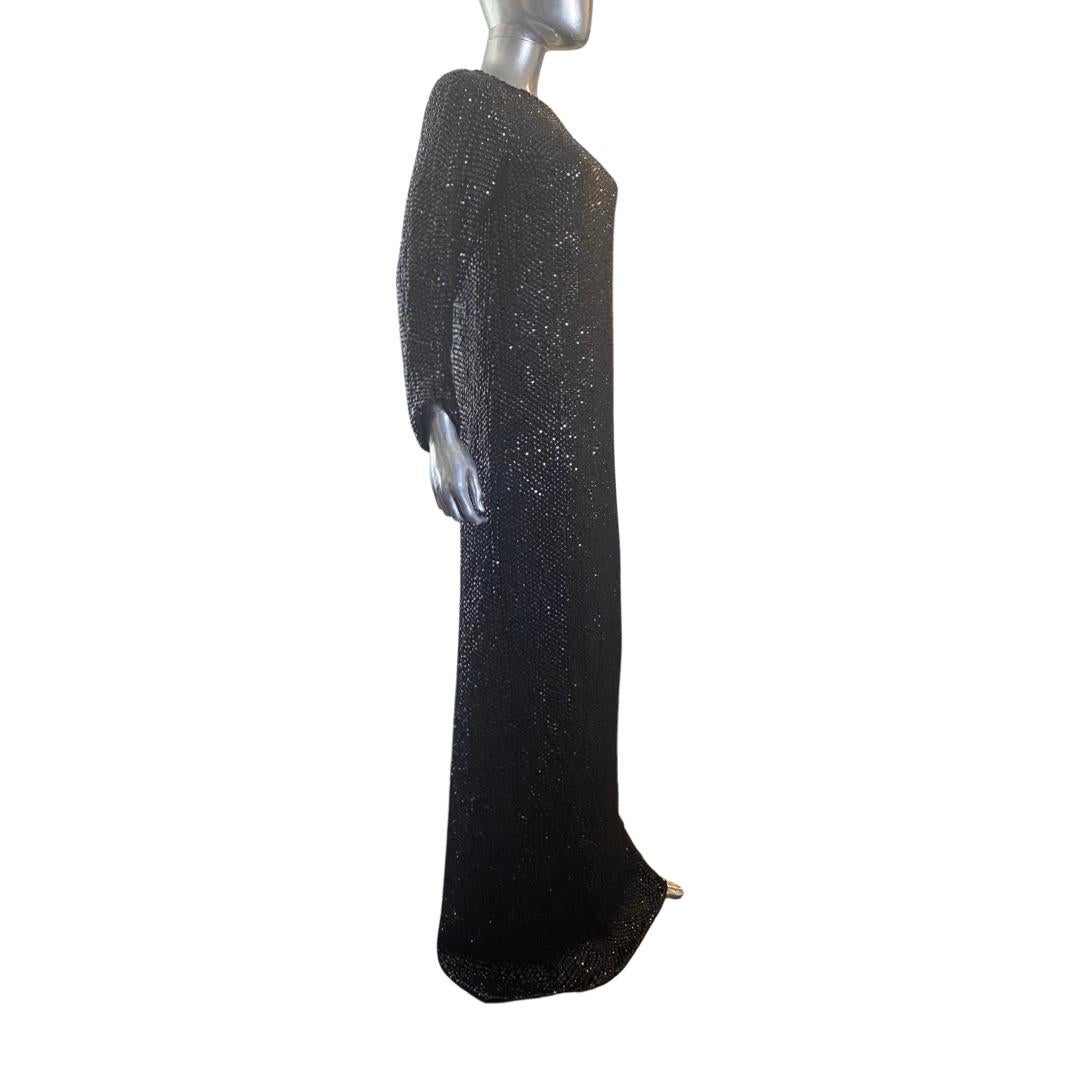 Women's Escada Spectacular One Sleeve Black Jet Hand-Beaded Dress NWT Size 6 For Sale