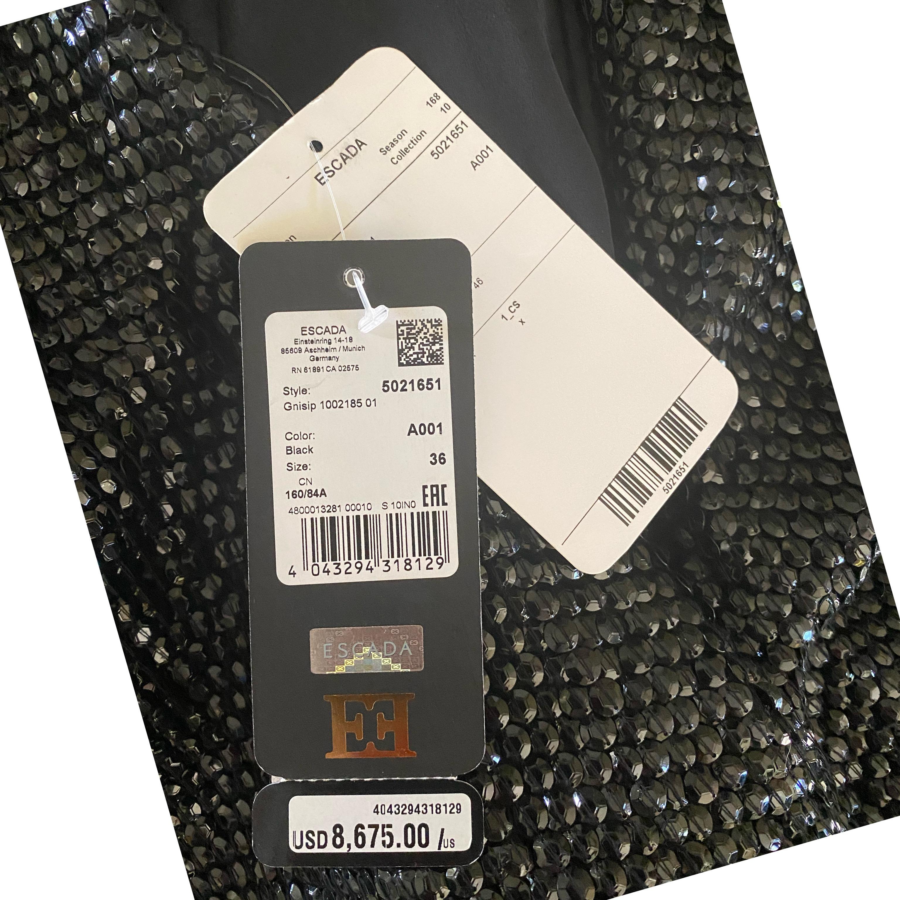 Escada Spectacular One Sleeve Black Jet Hand-Beaded Dress NWT Size 6 For Sale 3