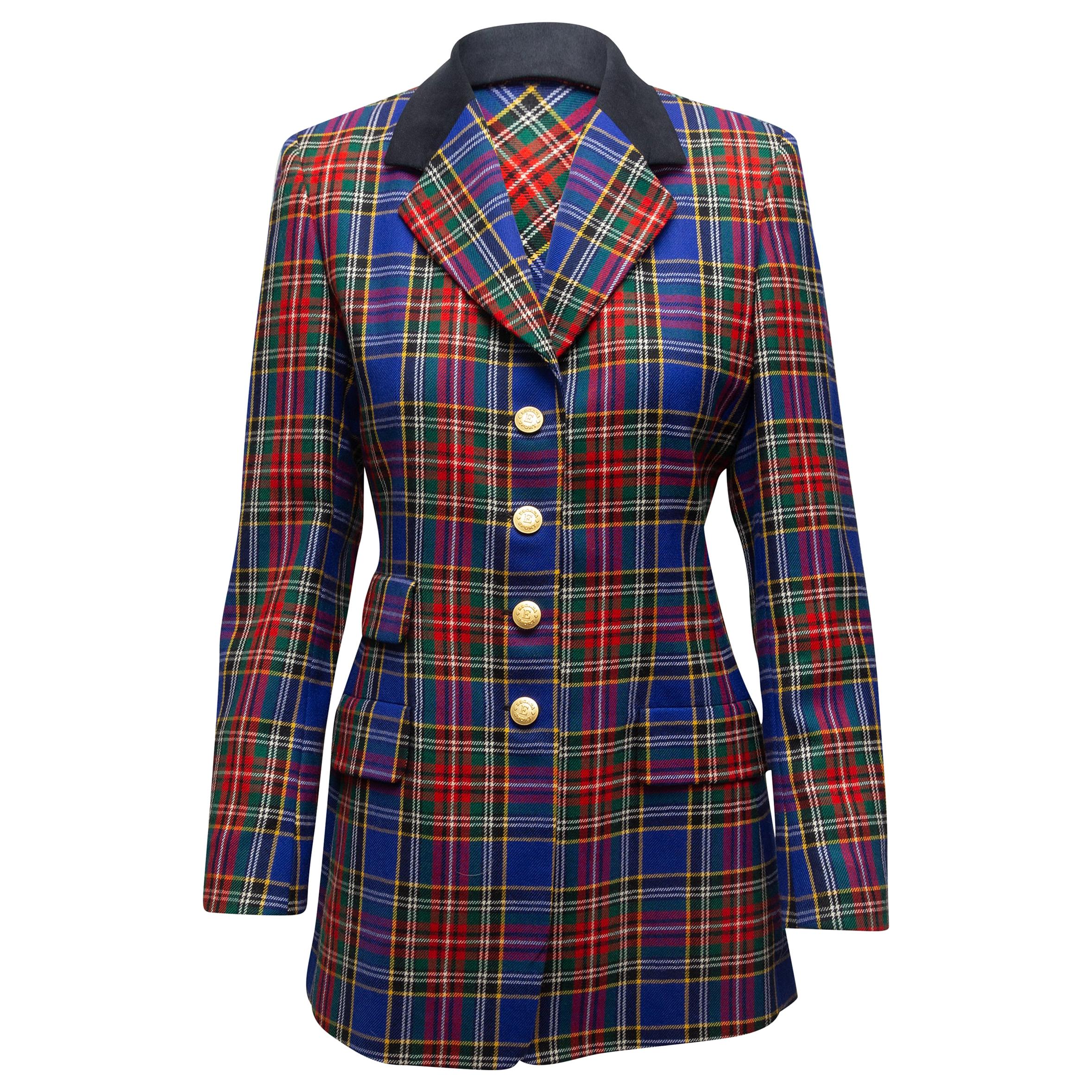 Escada virgin wool check best sale coat