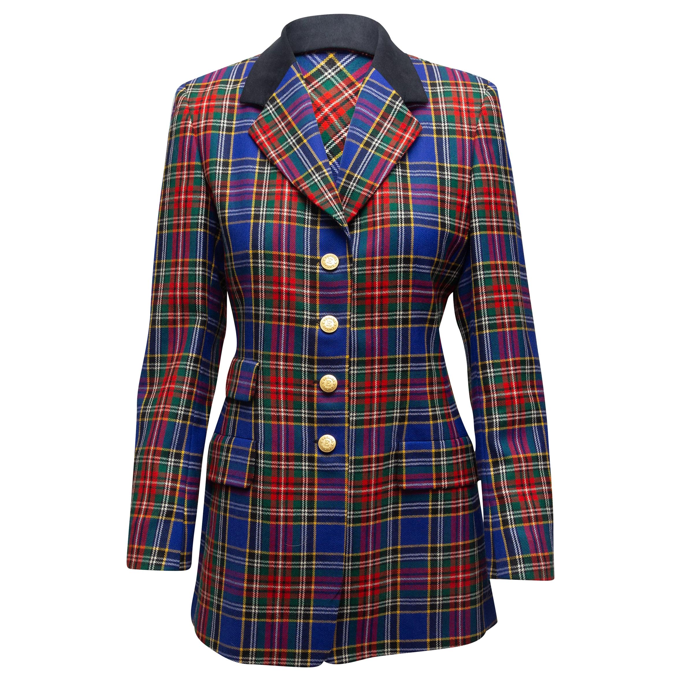 Escada Sport  Blue & Multicolor Virgin Wool Plaid Blazer