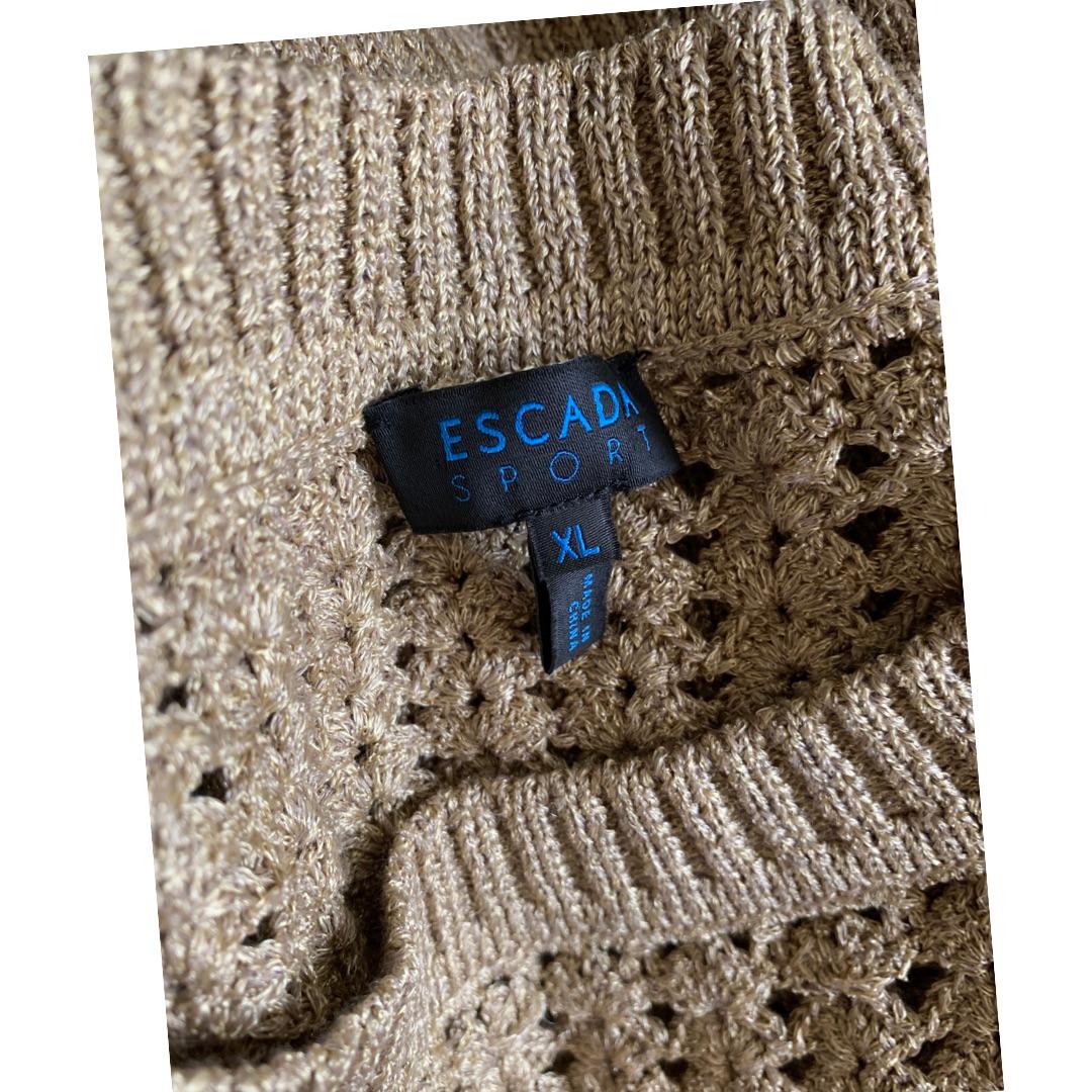 Brown Escada Sport Metallic Gold Knit Sweater Sleeveless Pullover Top Size XL 