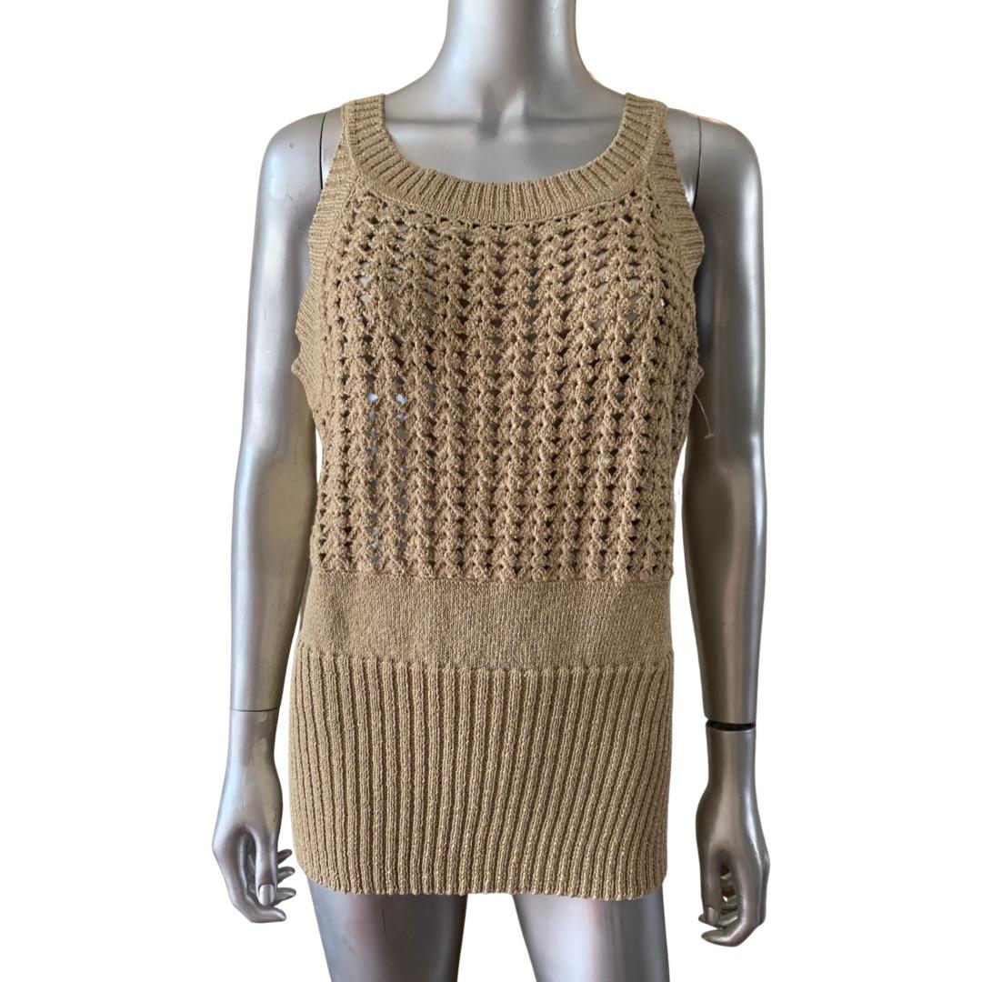 Escada Sport Metallic Gold Knit Sweater Sleeveless Pullover Top Size XL  In Good Condition In Palm Springs, CA