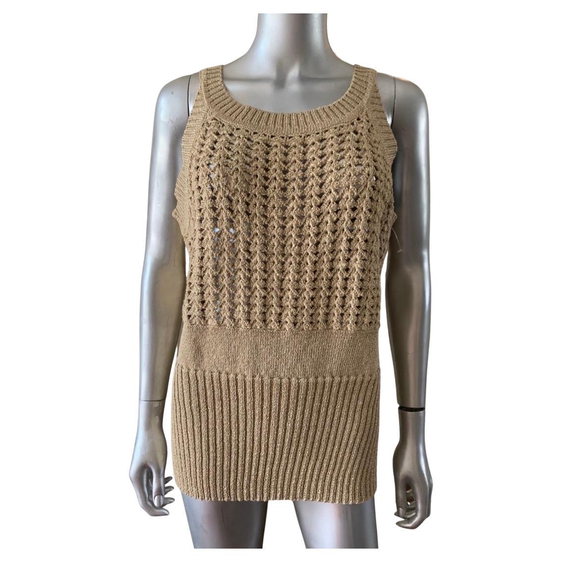Escada Sport Metallic Gold Knit Sweater Sleeveless Pullover Top Size XL 