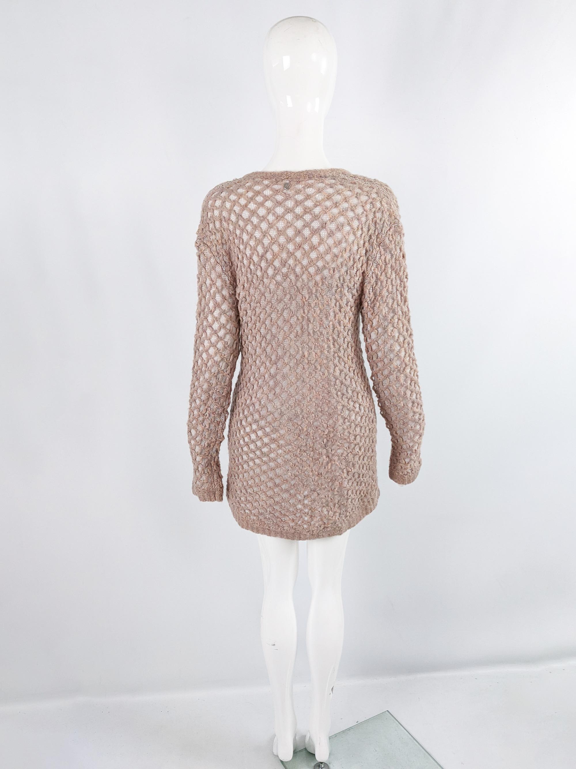 Gray Escada Sport Vintage y2k Pink Knit Long Cardigan Sweater, 2000s