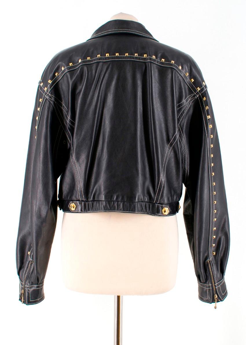 Escada Studded Leather Bomber Jacket

- Black soft leather
- Bomber style jacket
- Zip fastening
- Antique gold-tone zip
- Gold-tone studding detail
- Lined
- Front pockets
- Zipped cuffs

Please note, these items are pre-owned and may show some