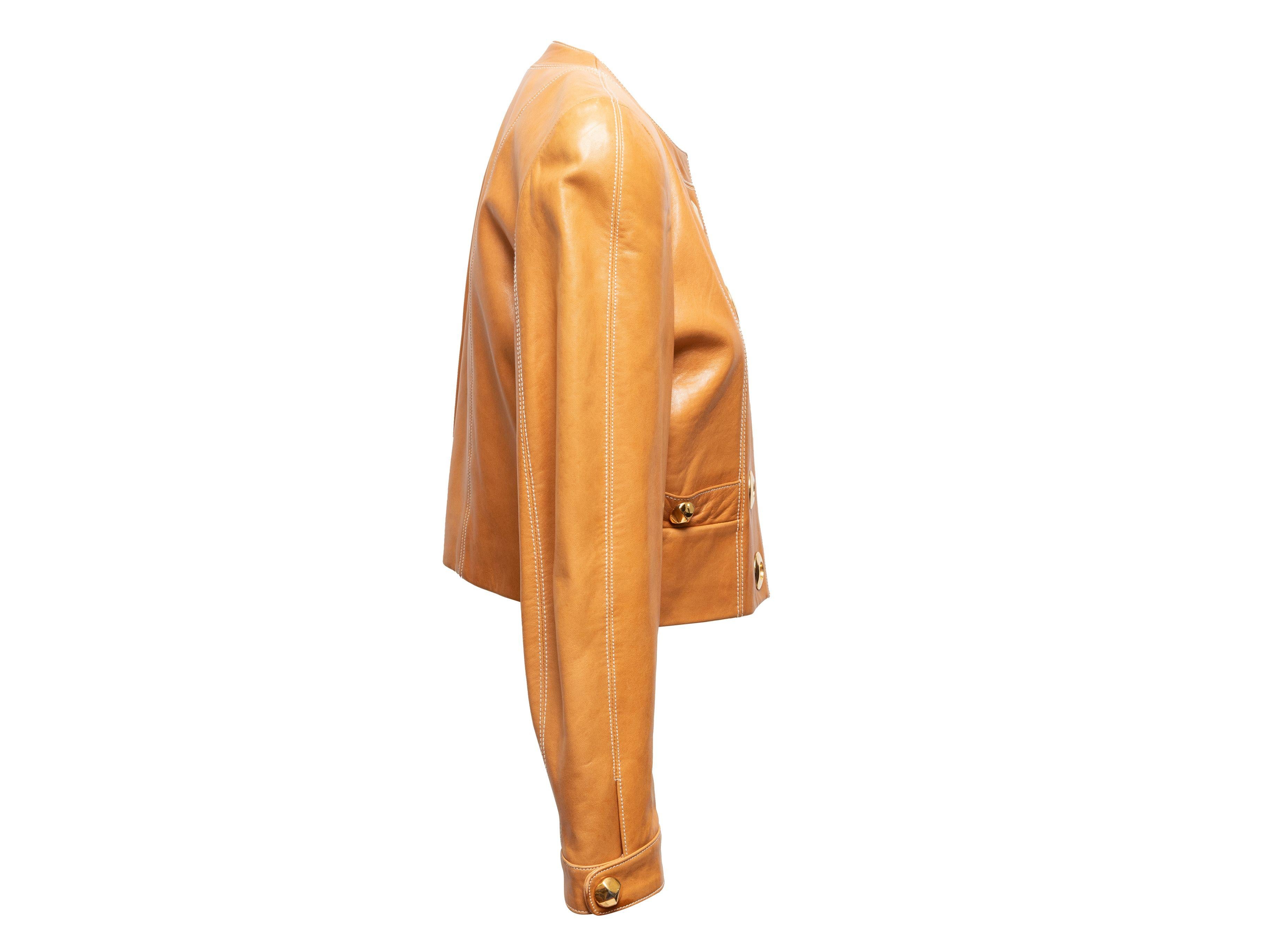 Escada Tan Cropped Leather Grommet Jacket In Good Condition In New York, NY
