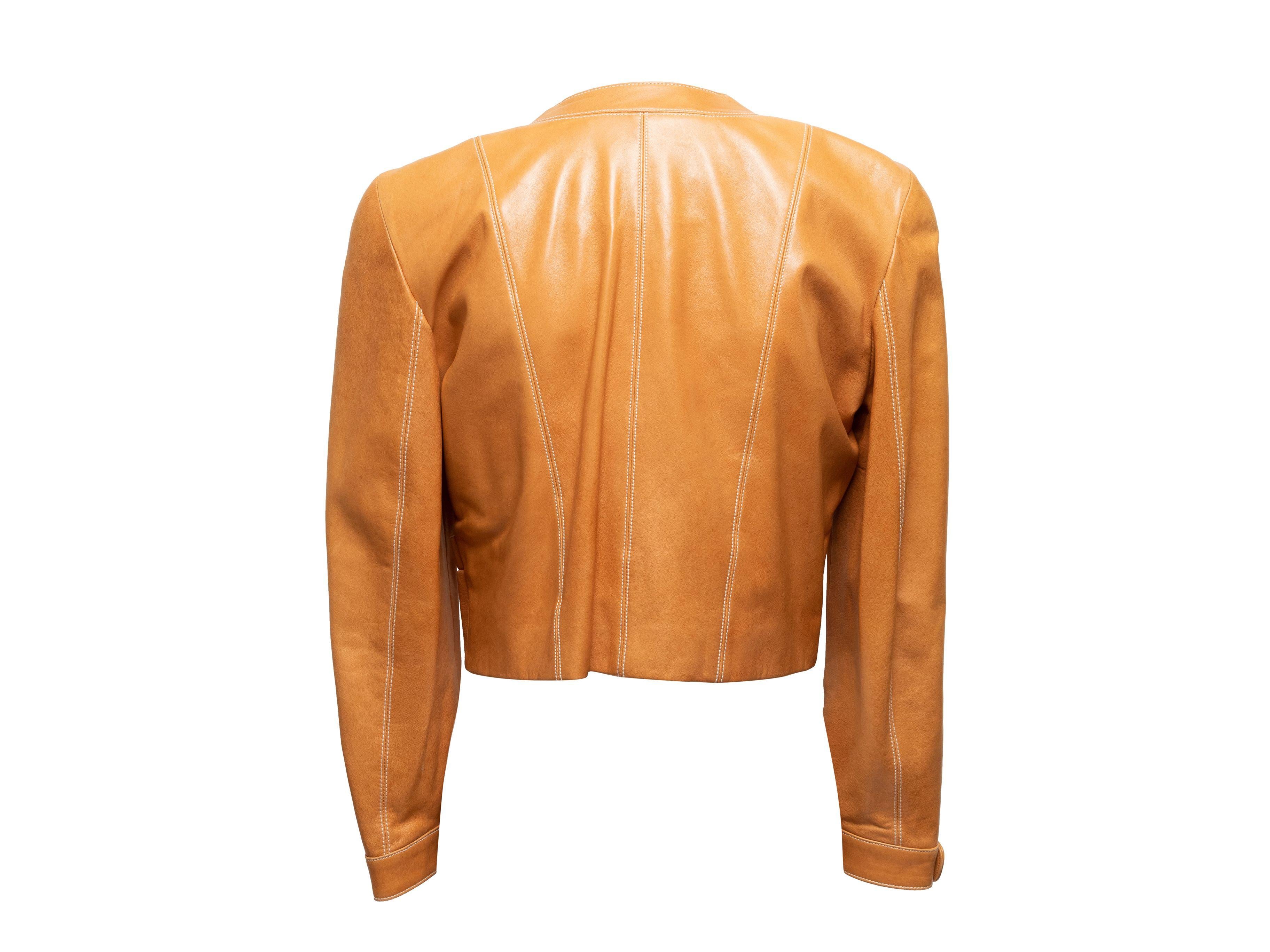 Women's Escada Tan Cropped Leather Grommet Jacket