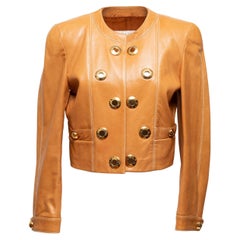 Escada Tan Cropped Leather Grommet Jacket