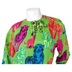 Escada Tiger Print Multicolor Button-Up Silk Blouse circa 1990s