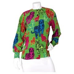Escada Tiger Print Multicolor Button-Up Silk Blouse circa 1990s