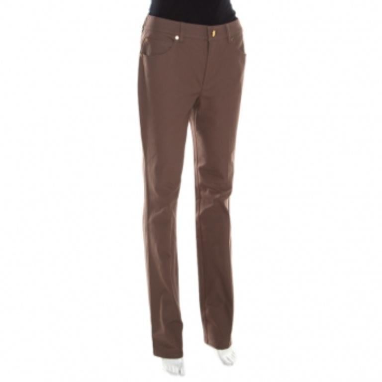 Escada Tobacco Brown Stretch Denim High Rise Straight Leg Tessa Jeans M In Good Condition In Dubai, Al Qouz 2