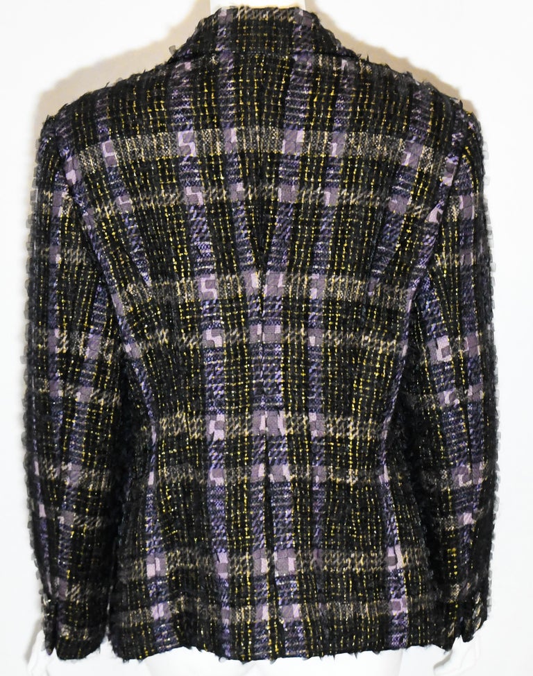 Escada Tweed Purple, Black and Gold Tone Thread Jacket For Sale at ...
