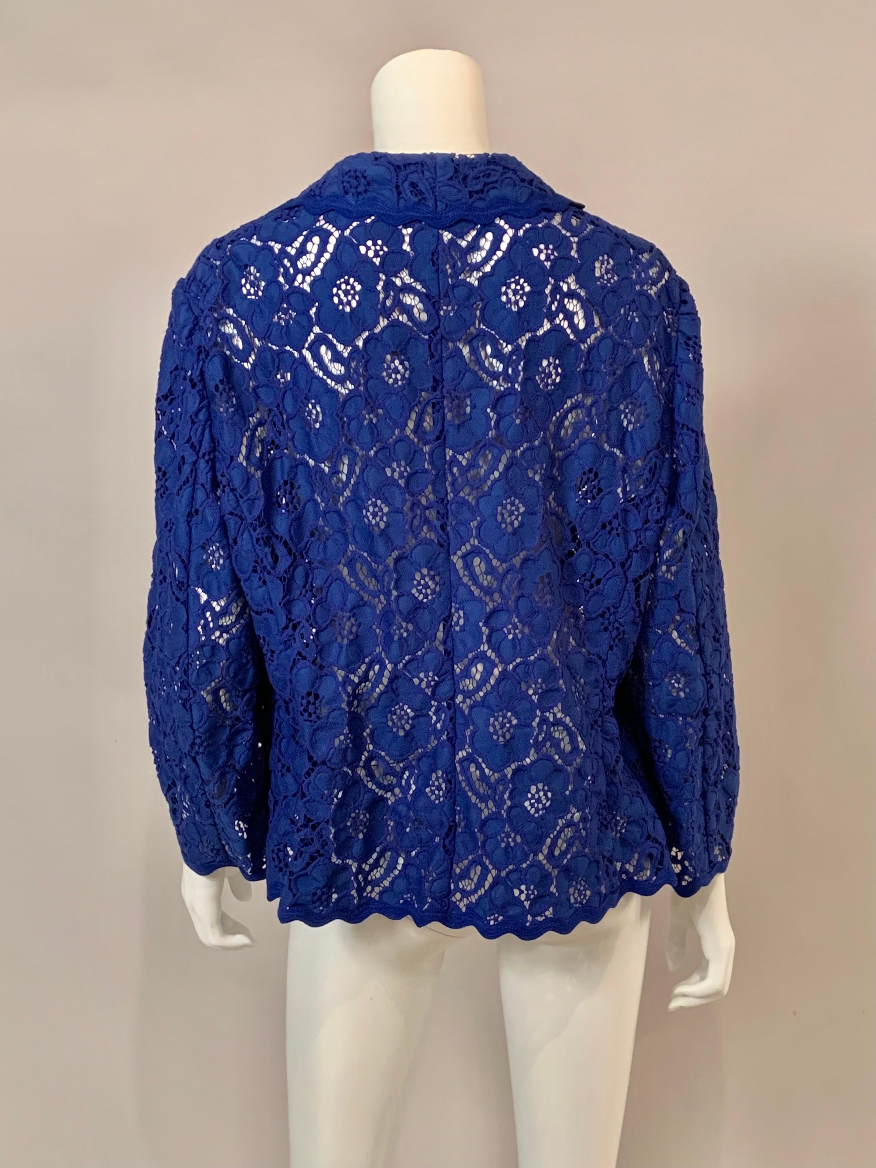 Women's Escada Unlined Blue Lace Jacket in a Larger Size For Sale
