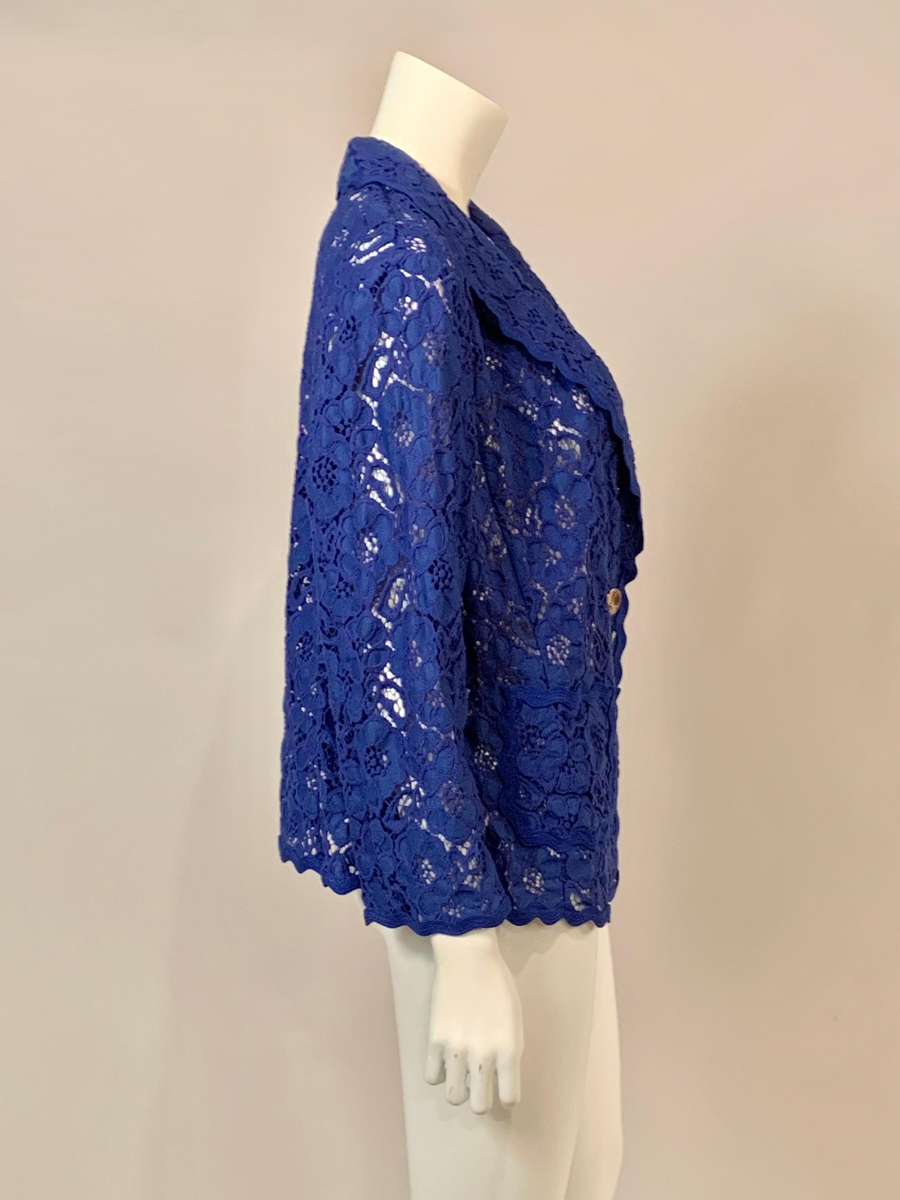 Escada Unlined Blue Lace Jacket in a Larger Size For Sale 1